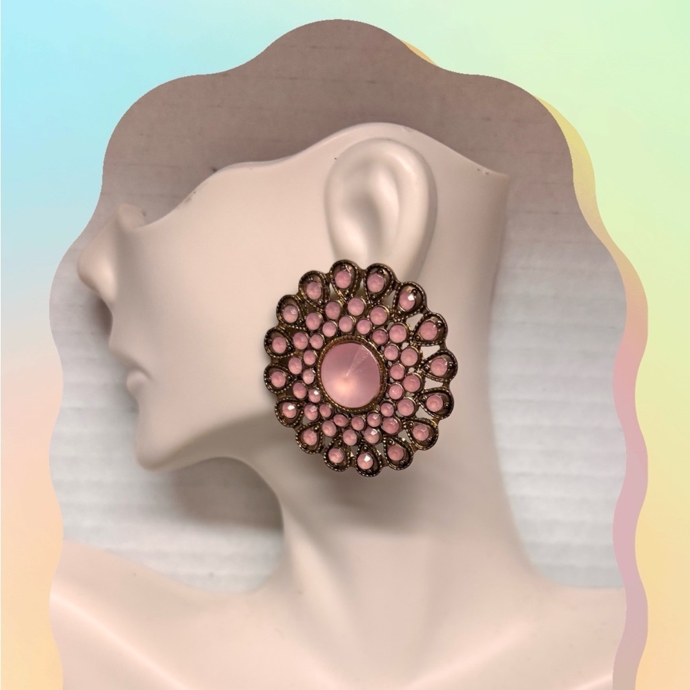 Large statement round rose quartz earrings